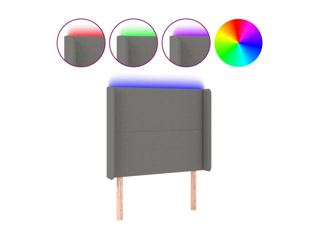 Tête de lit à LED Gris foncé 103x16x118-128 Tissu SRRT56554
