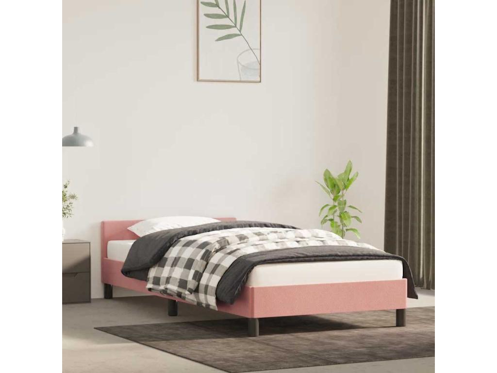 Cadre de lit et tête de lit sans matelas rose 90x200 cm velours SZBC08992