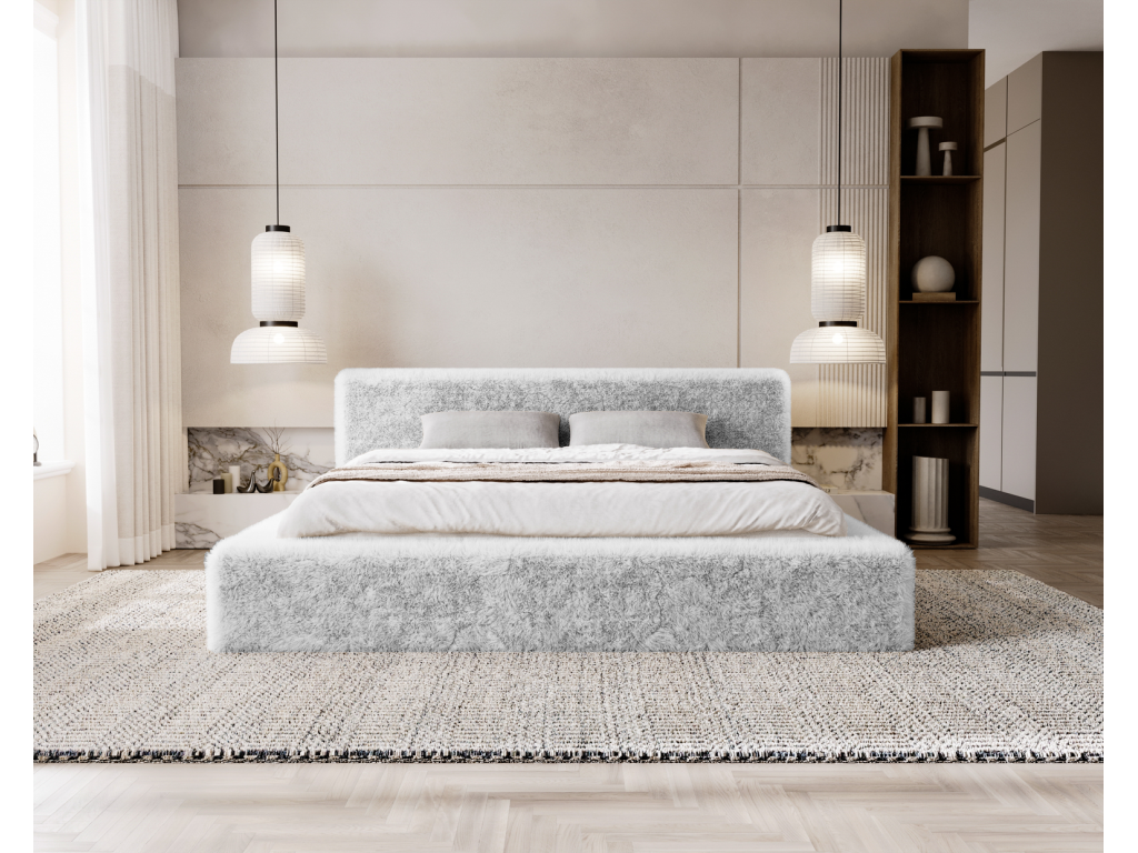 Artigeo Lit rembourré avec Rangement Alros - Lit 140x200 tissu imitation fourrure lit adulte Gris clair Lapit 03 FOON49538