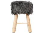 Tabouret en pin et polyester imitation fourrure grise - Dim L.30 x l.30 x H.42 cm DPAQ54051