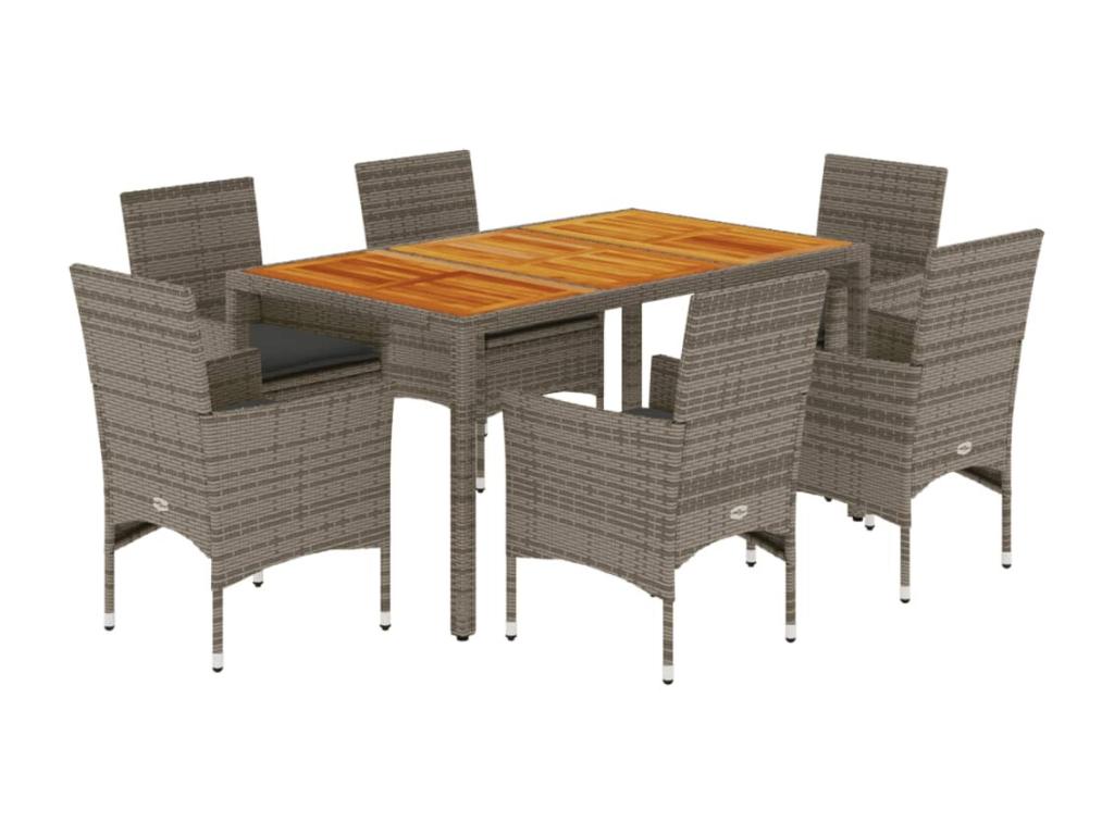 Ensemble à manger de jardin et coussins 7 pièces gris rotin Cosymeub PEZY59555