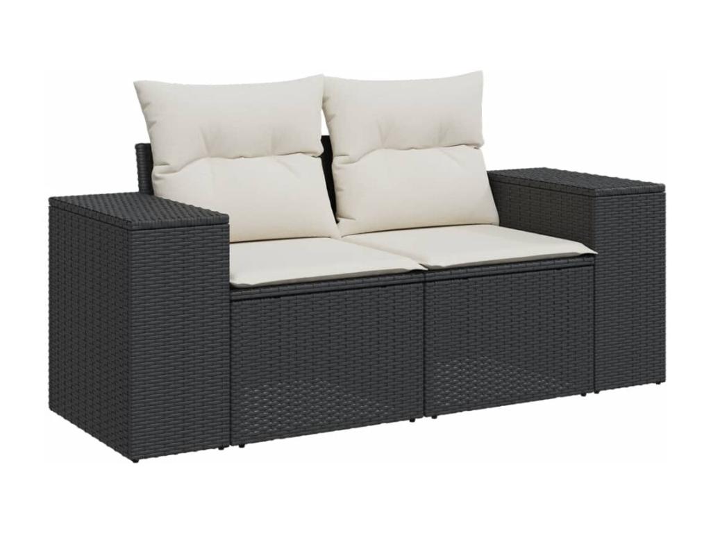 Salon de jardin 7 pcs avec coussins noir résine tressée QIQS97642