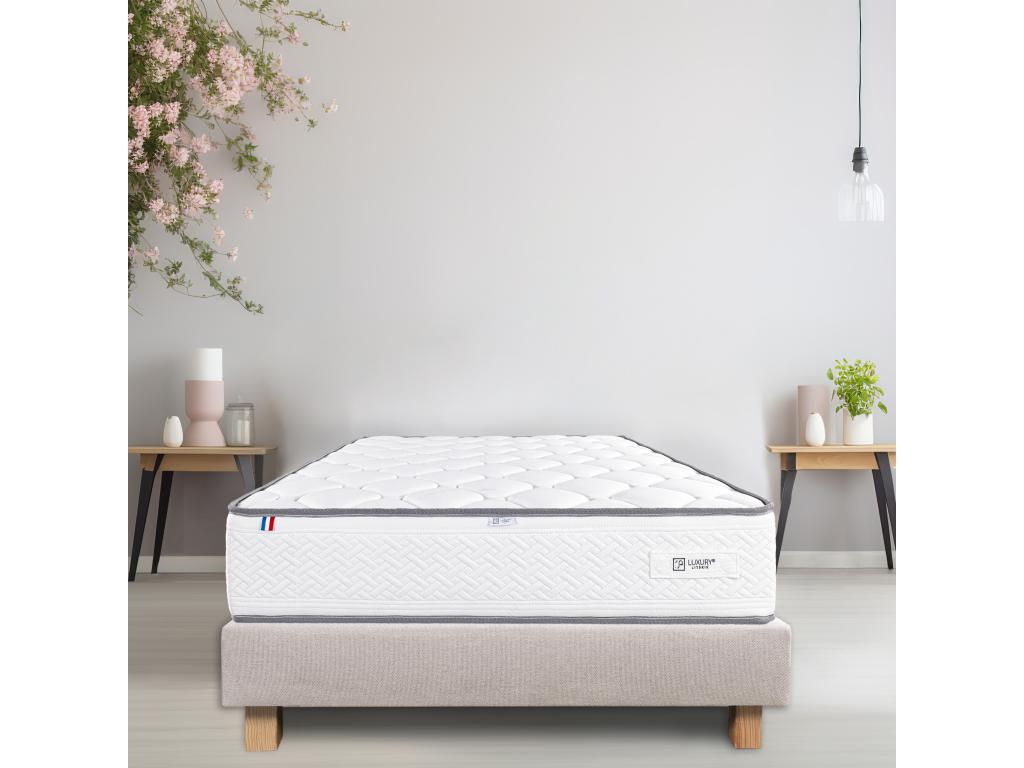 Ensemble Matelas 140x200 cm Chezlova 20 cm sommier beige MDBE23944