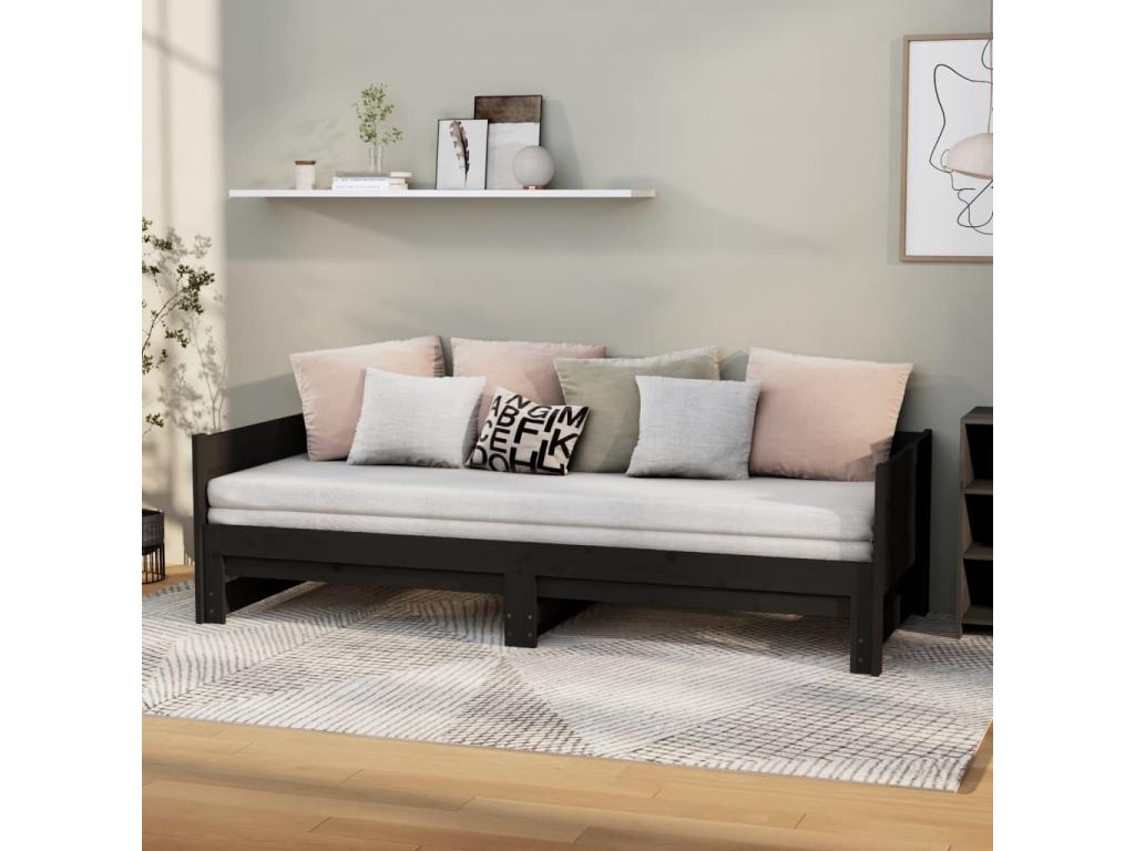 Lit coulissant sans matelas noir 2x 90x200 cm YVPP16469