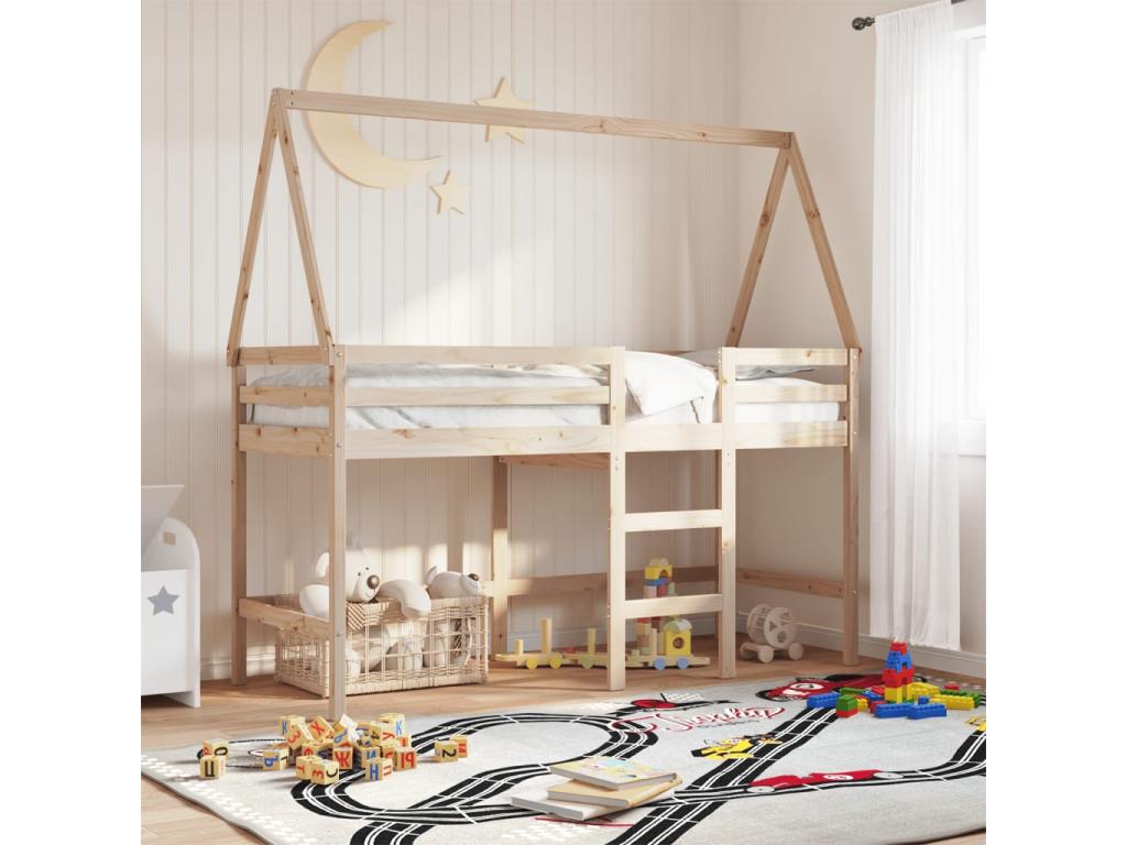 Lit superposé et échelle et toit 90x200 cm bois de pin massif EHWM23912