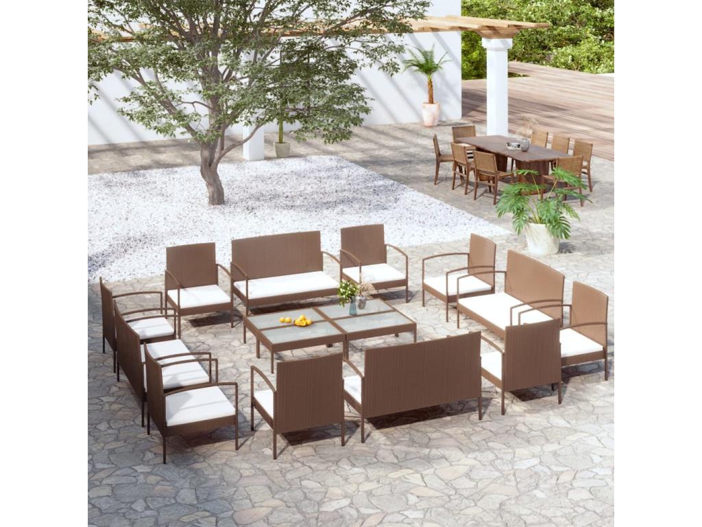 Salon de jardin 16 pcs avec coussins Résine tressée Marron NZNX90631