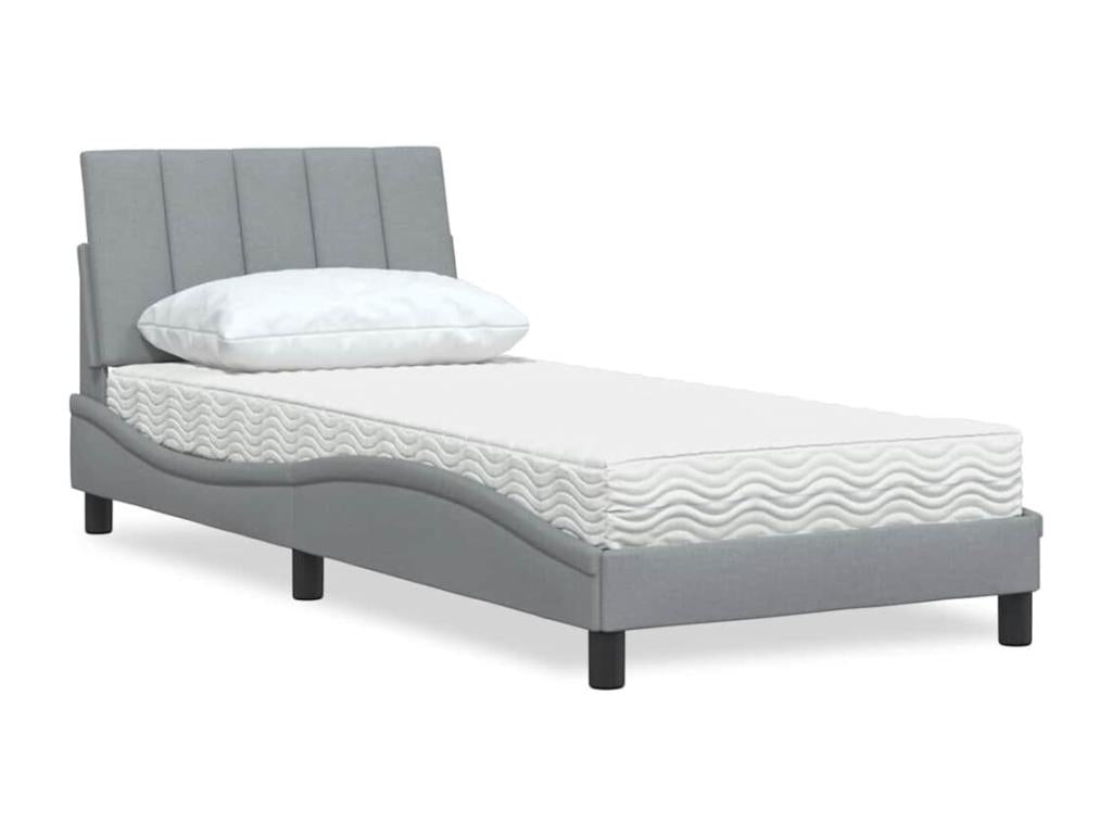 Lit avec matelas gris clair 90x200 cm tissu AKWE73569
