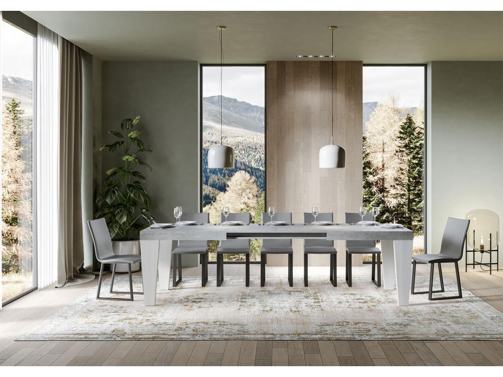 Table extensible 90x180/284 cm Cosymeub Mix dessus Gris Béton pieds Frêne Blanc MAVU18900