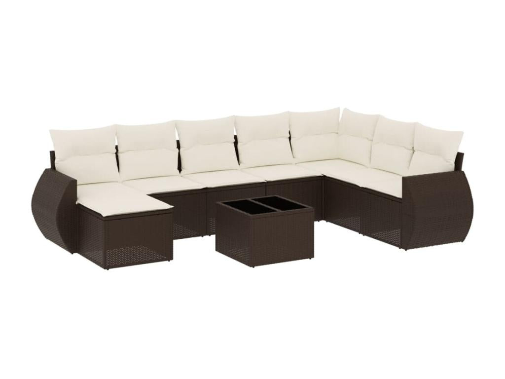 Salon de jardin avec coussins 9 pièces marron résine tressée PWYT76158