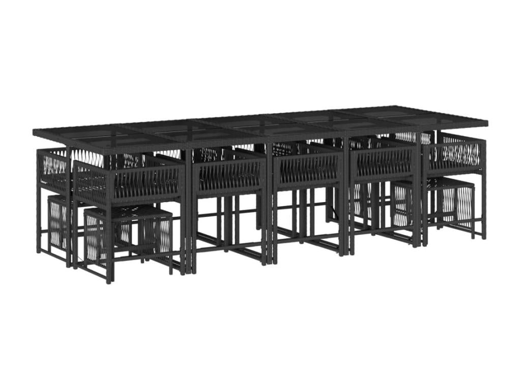 Ensemble à manger de jardin 15 pièces coussins noir résine tressée ZOYQ51086