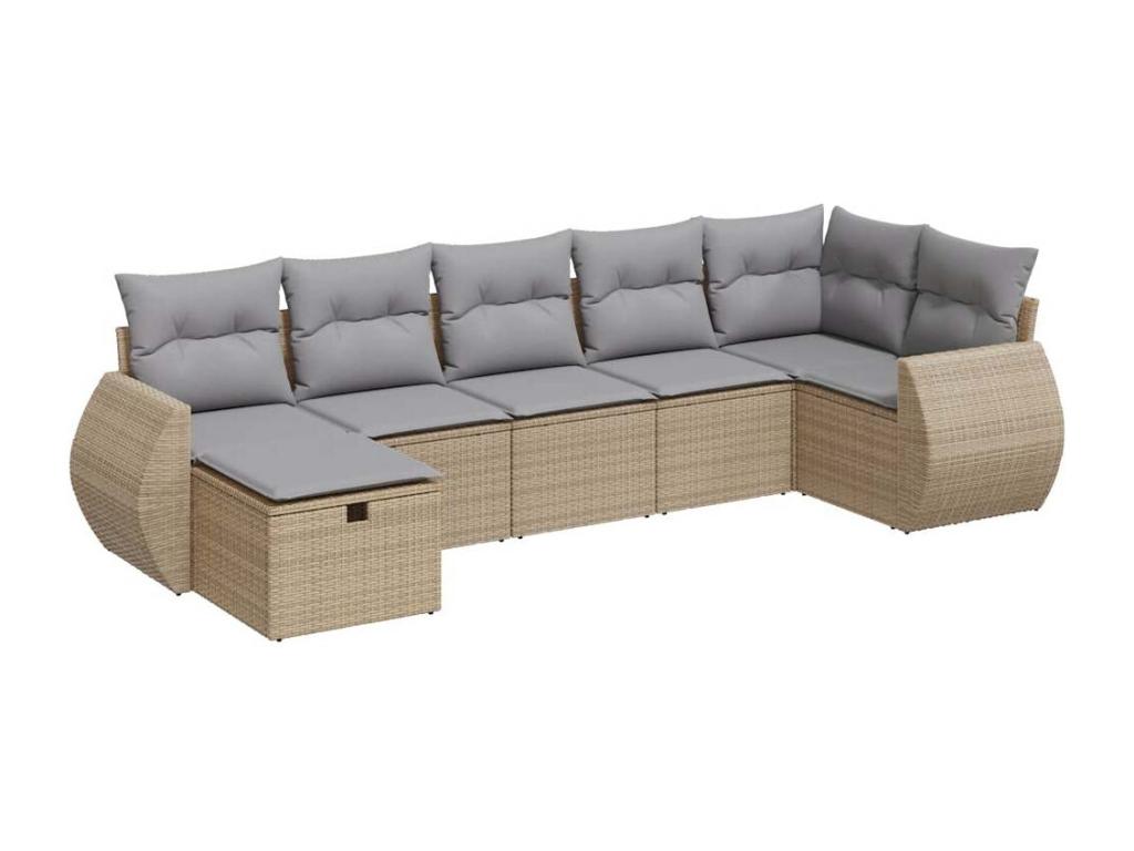 Salon de jardin avec coussins 7 pièces beige résine tressée QKIL27681