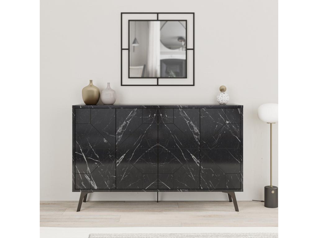 Buffet bas motif géométrique Artigeo L123cm Bois motif géométrique Effet marbre Noir ZCRH54130