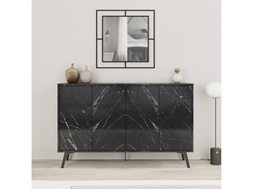Buffet bas motif géométrique Artigeo L123cm Bois motif géométrique Effet marbre Noir ZCRH54130