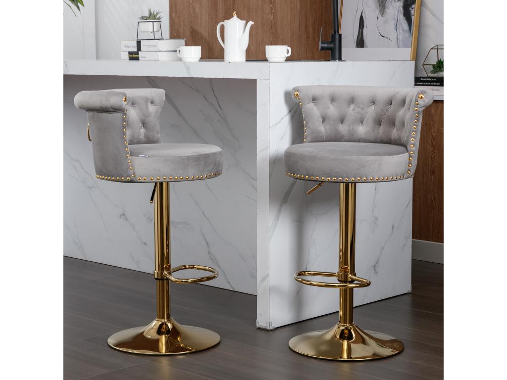 Tabourets de bar pivotants, chaises de comptoir réglables avec repose-pieds pour la cuisine la salle à manger gris 2PC-SET GAAS75551