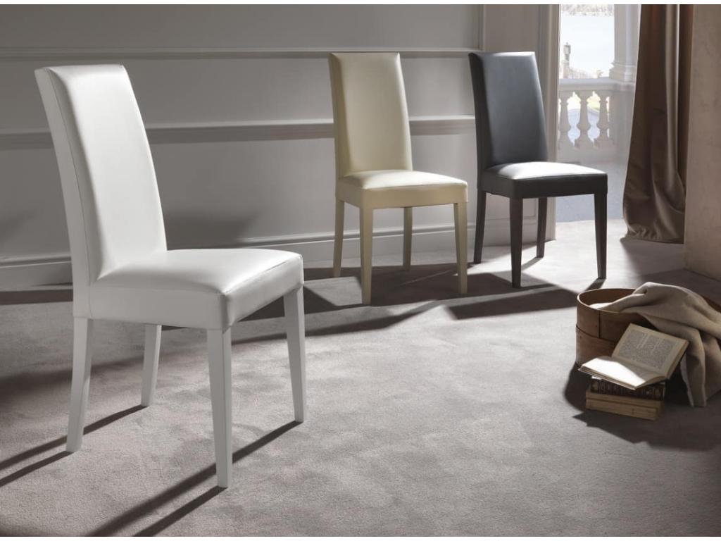 Chaise en bois massif et faux cuir Cosymeub - Lot de 2-Couleur Blanc DBES59054