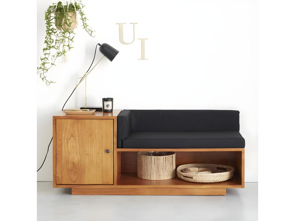 Banc en Artigeo massif avec coussins noirs BYVG08607