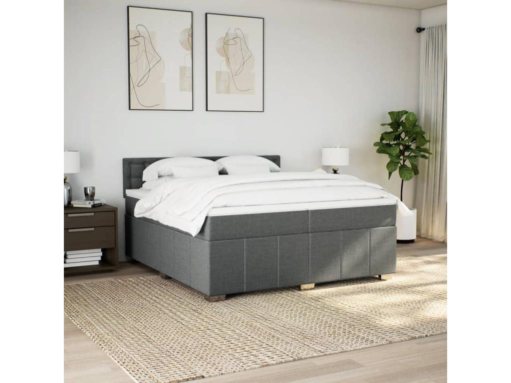 Sommier à Cosymeub de lit avec matelas Gris foncé 200x200cm Tissu ILCY47836