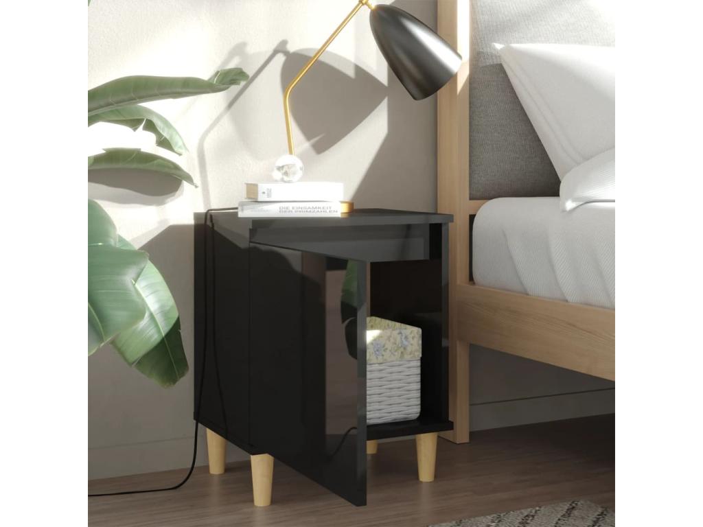 Table de chevet avec pieds en bois Noir brillant 40x30x50 cm KJUY52473