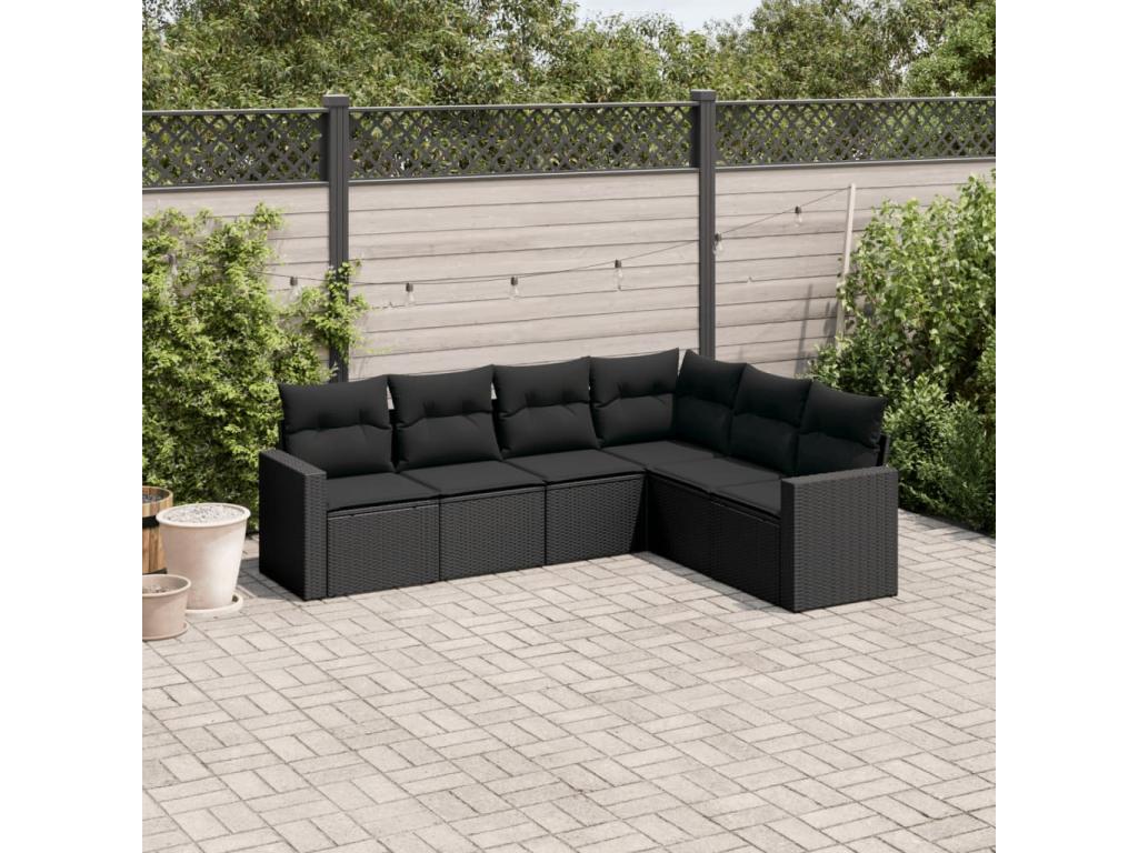 Salon de jardin 6 pcs avec coussins noir résine tressée PHIH66908