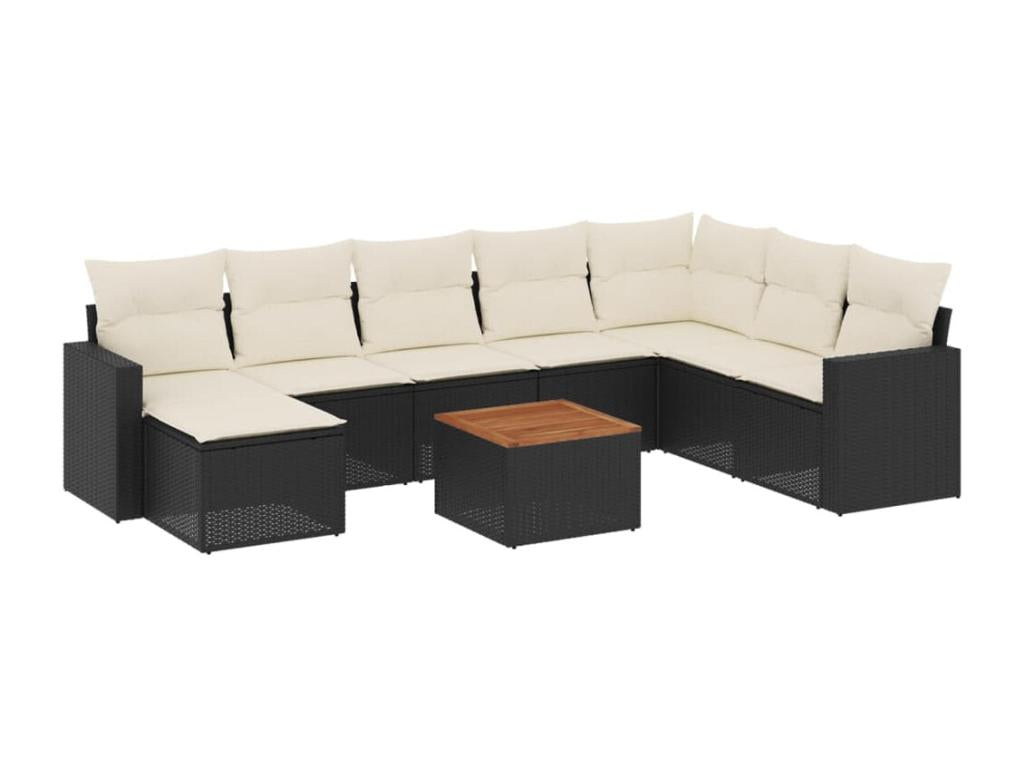 Salon de jardin 9 pcs avec coussins noir résine tressée VEML85310
