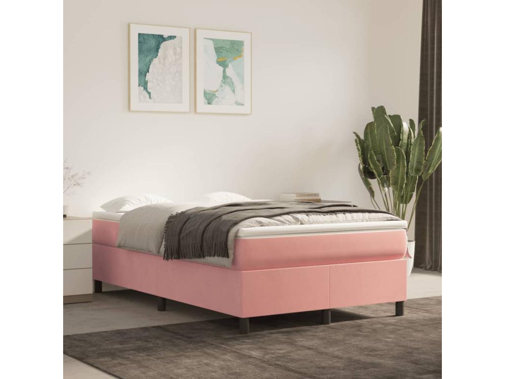 Sommier à Cosymeub de lit avec matelas rose 120x190 velours LQOY82969