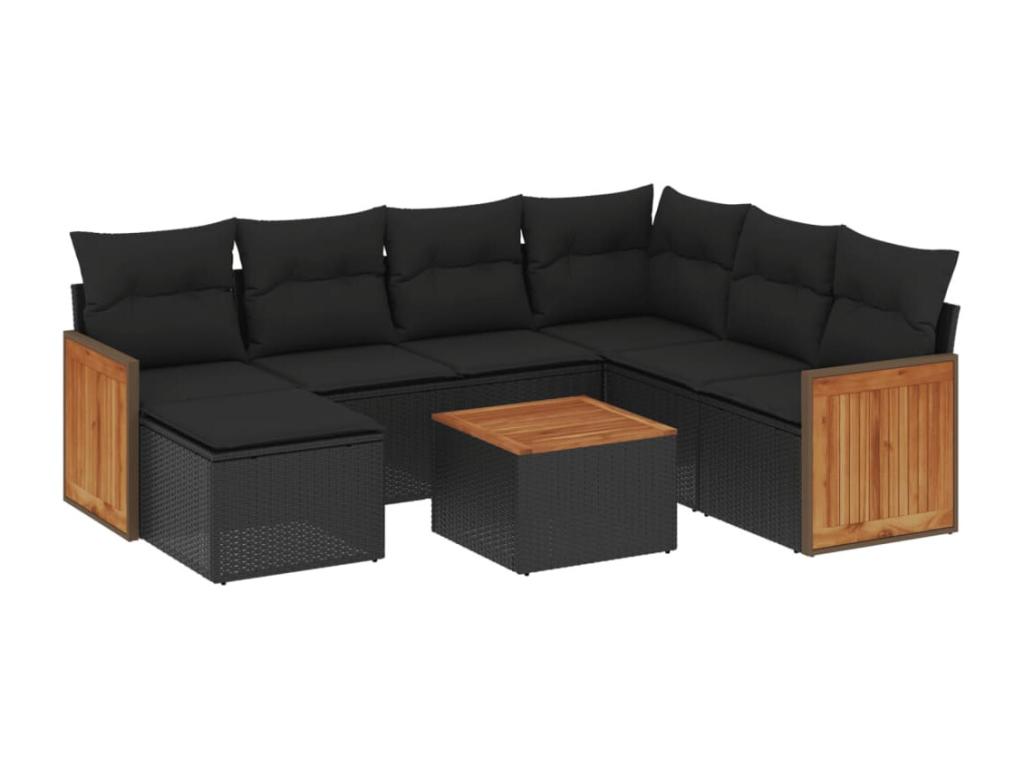 Salon de jardin 8 pcs avec coussins noir résine tressée DXLZ70952