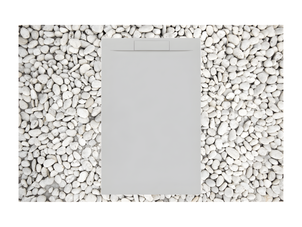 Receveur de Douche 75x150 cm Gris Cosymeub Ligne Cosymeub PLUS En Résine et Poudre de Marbre Avec Grille Latérale EN RÉSINE DE MARBRE MOXZ26639