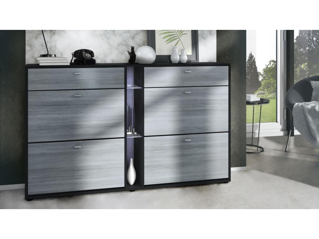 Meuble à Chaussures Noir Et Anthracite lxhxp 155.5x95x28 LED Blanc PHPL87238