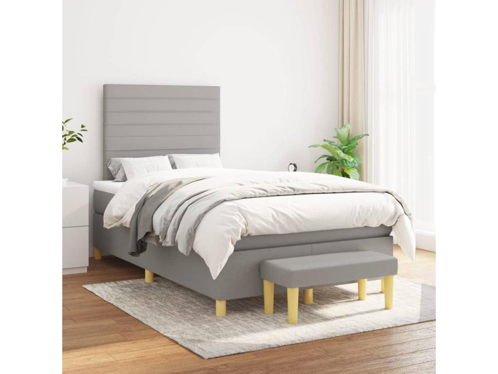 Lit à sommier tapissier avec matelas Gris clair 120x200cm Tissu QREH18632