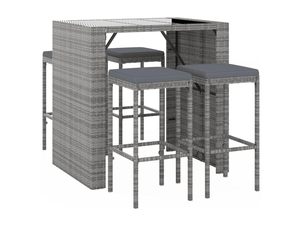 Ensemble de bar de jardin 5 pièces avec coussins gris poly rotin DZVV40526