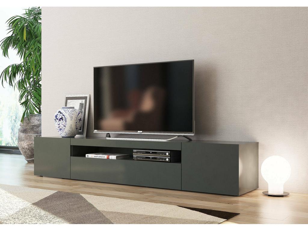 Meuble TV Cosymeub Buffet bas de salon avec 3 portes Base pour meuble TV Made in Italy 200x40h37 cm Anthracite Brillant TULE01381
