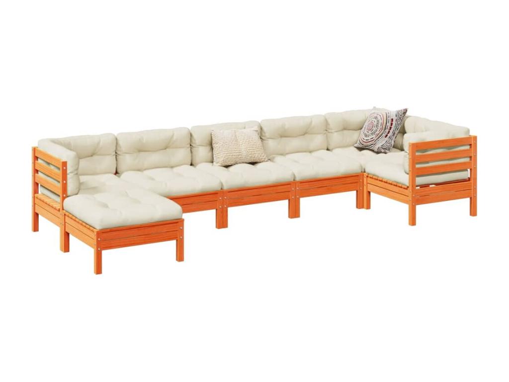 Salon de jardin 7 pcs avec coussins cire marron bois pin massif CPKE86061