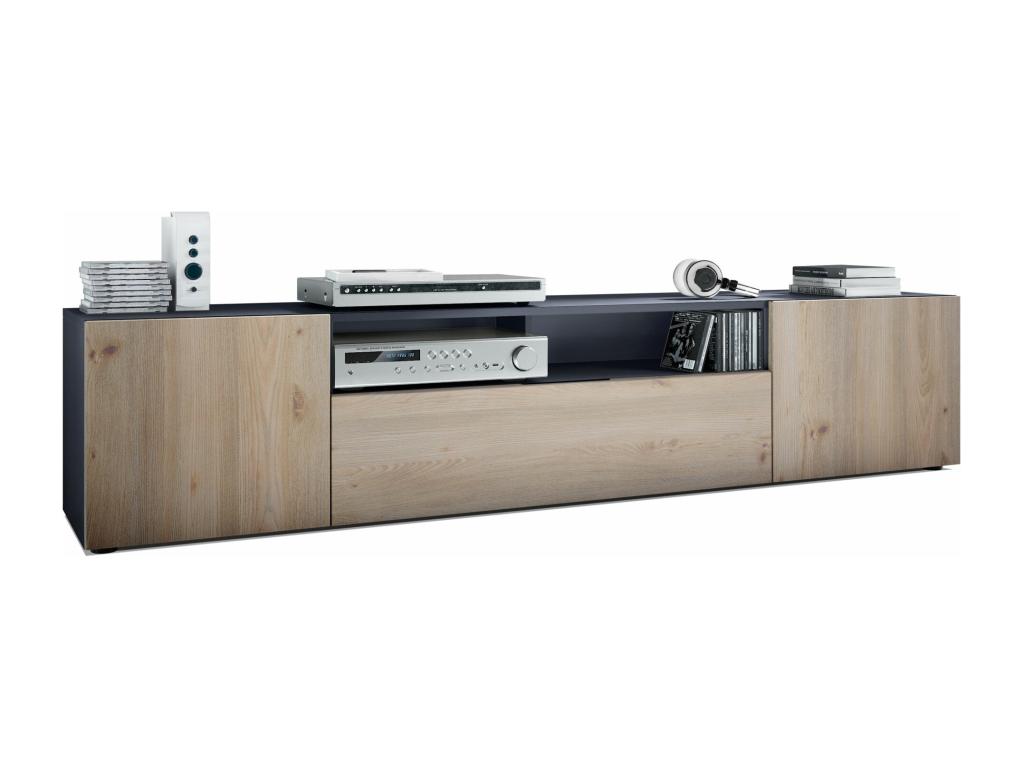 Meuble TV Gris Mat Et Aspect Chêne Nordic lxhxp 181x39x35 Cm RFMP31689