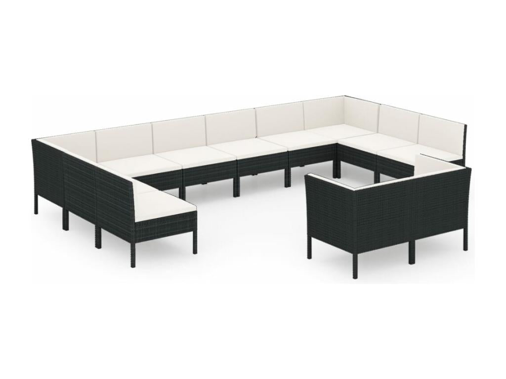 Salon de jardin 12 pièces avec coussins Résine tressée Noir IQKB80512