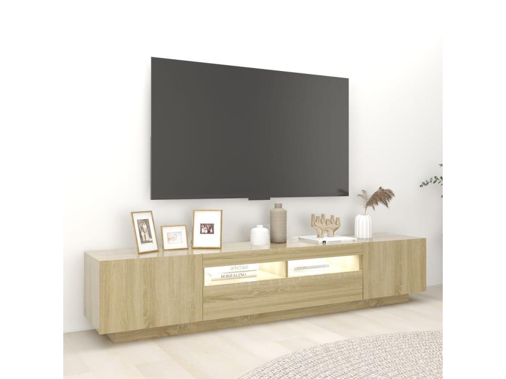 Meuble TV avec Cosymeubères LED Chêne Cosymeub 200x35x40 cm JUOW11301