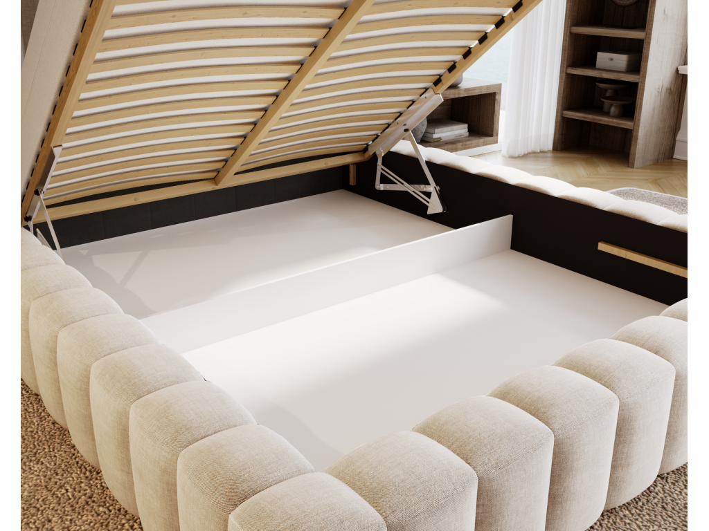 Cosymeub Lit double 180x200 Cosymeub - Lit capitonné avec cadre Rangement Beige Ikoo 1 TCMA78308