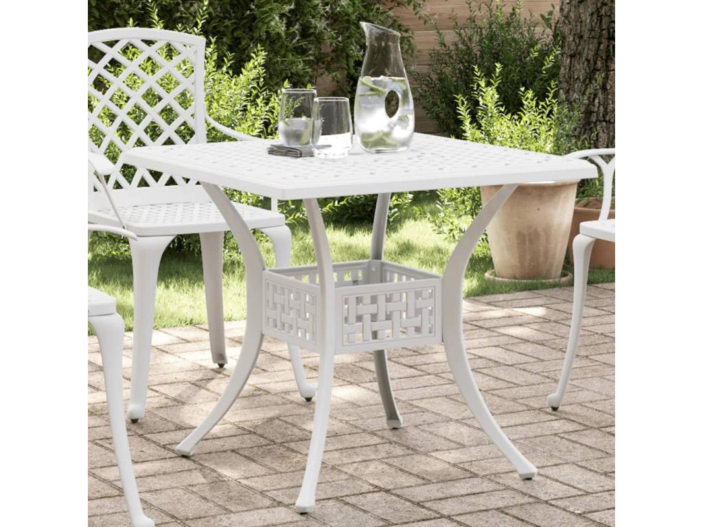 Table de jardin blanc 80x80x75 cm aluminium coulé XBWH09384