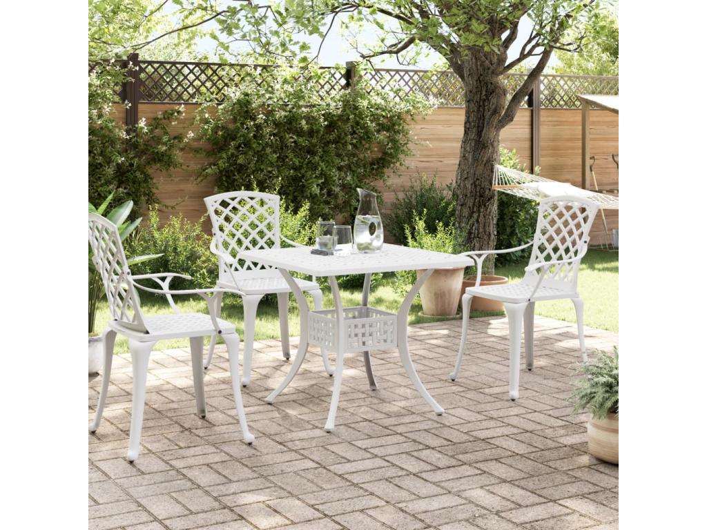 Table de jardin blanc 80x80x75 cm aluminium coulé XBWH09384