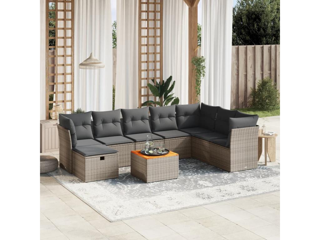 Salon de jardin 9 pièces avec coussins gris résine tressée UGCR63265