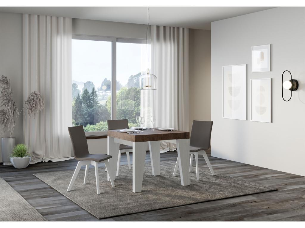 Table extensible 90x90/246 cm Naxy Mix dessus Noyer pieds Frêne Blanc RCZE60195