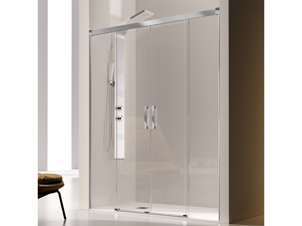 Paroi de douche 2 verres fixes 2 portes coulissantes GLASÉ 195 cm QJYY01754