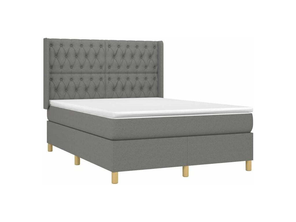 Sommier à Artigeo de lit avec matelas Gris foncé 140x190 Tissu FQDS45098