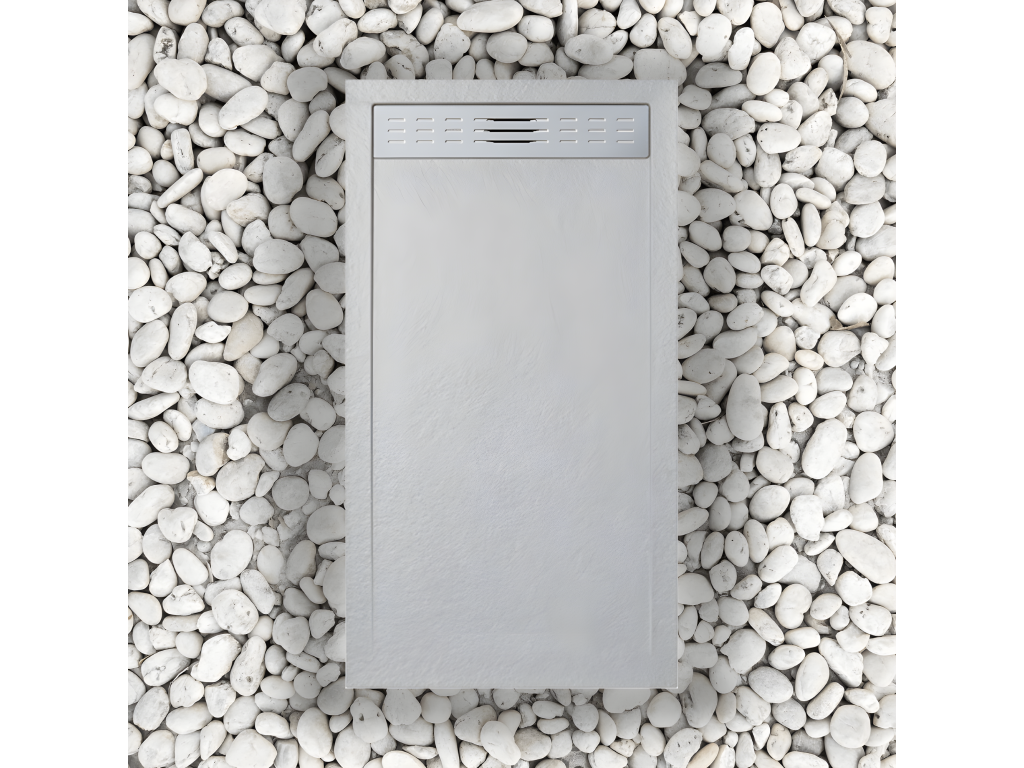 Receveur de douche 80x150 cm avec grille latérale Artigeo Slim gris Artigeo Ral 7035 en résine synthétique et poudre de marbre avec drain IGYH87768