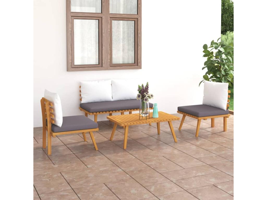 Salon de jardin 4 pcs avec coussins Bois d'Cosymeub solide FALU11506