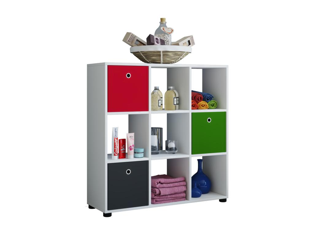 Artigeo Bois Étagère sur pied Bibliothèque Déco Livres Étagère sur pied Séparation de pièce Benas-3x3 Blanc GYUX22927