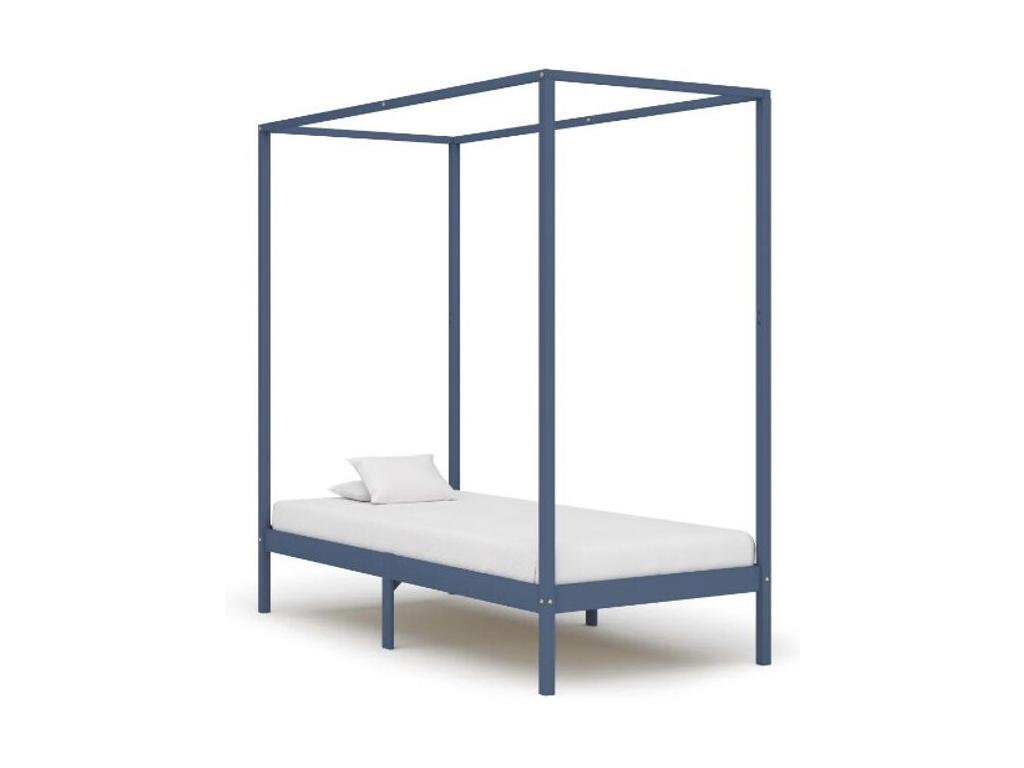 Lit à baldaquin pin massif gris Cosymeub 90x200 SEJU66219