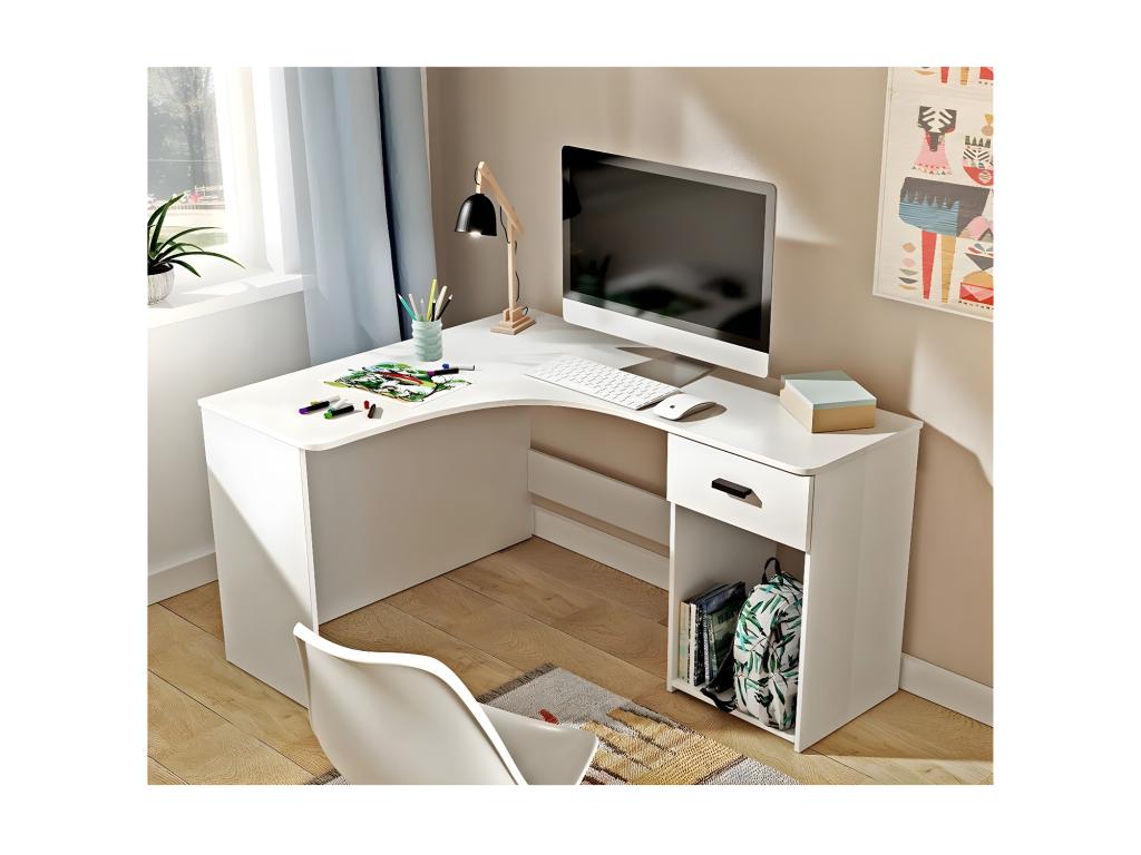 Bureau d'angle design avec nombreux rangements collection Artigeo coloris blanc. PAJZ16020