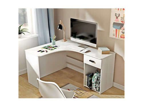 Bureau d'angle design avec de nombreux rangements collection Artigeo coloris blanc. PAJZ16020