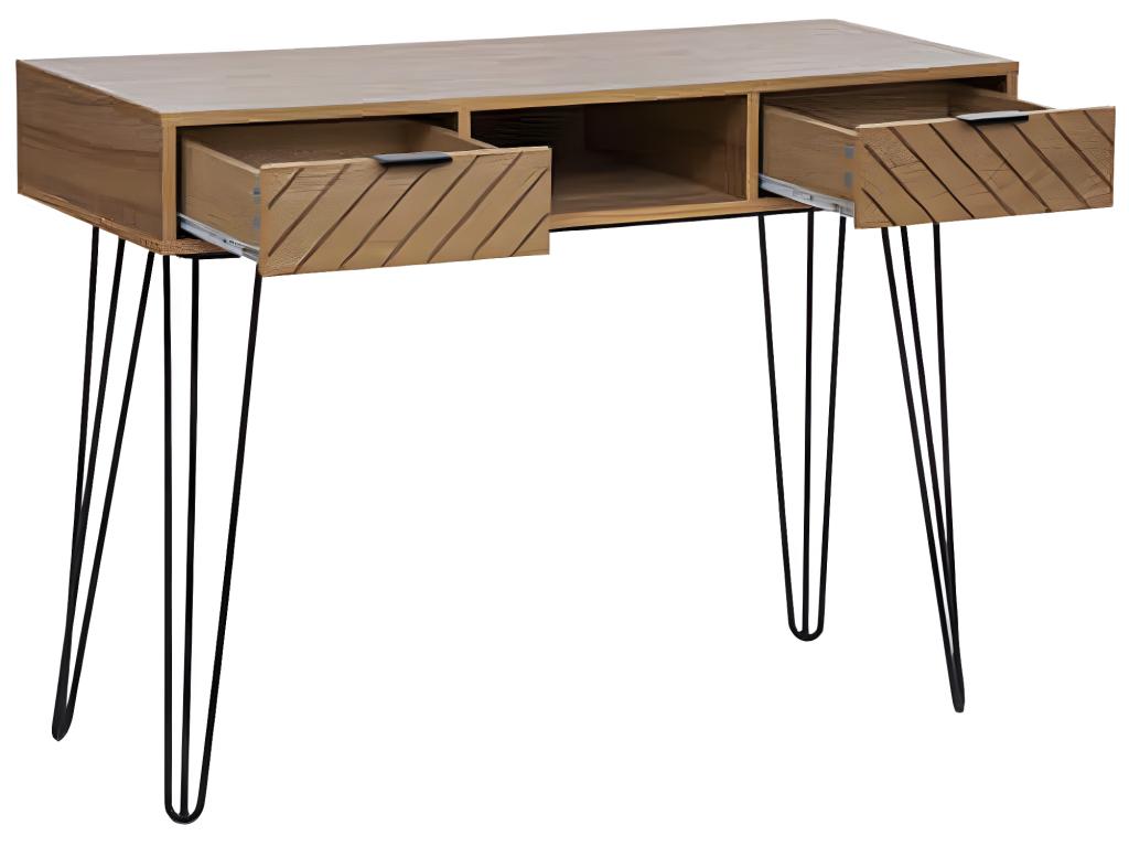 Console avec 2 tiroirs en bois / fer coloris Beige - Longueur 110 x Profondeur 40 x Hauteur 78 cm UTEJ92161