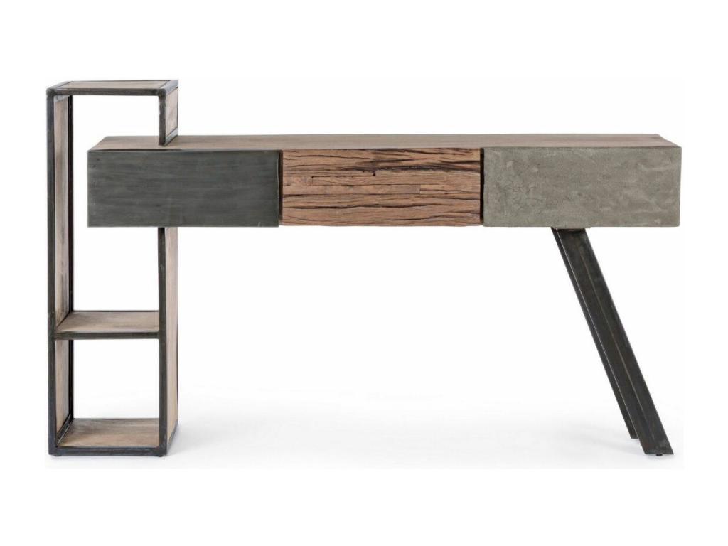 Console 3 tiroirs industrielle bois de manguier recyclé et acier noir Cosymeub 160cm CCME73852